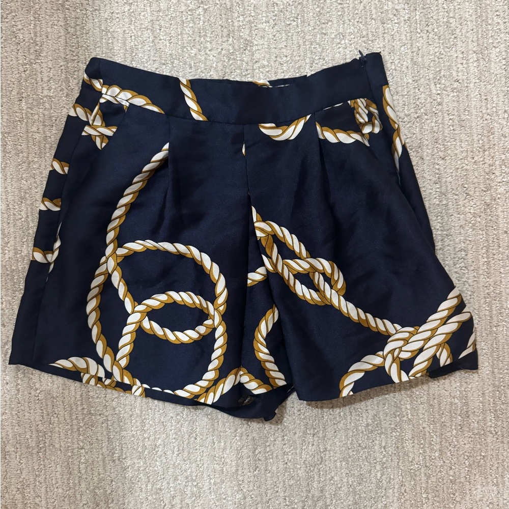 Zara High Waist Navy and Gold Print Shorts